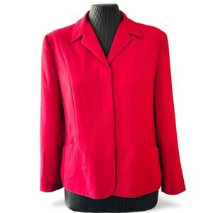 Worthington Womens Sz 16 Classic Red Blazer Lined Hidden Buttons Polyester Crepe